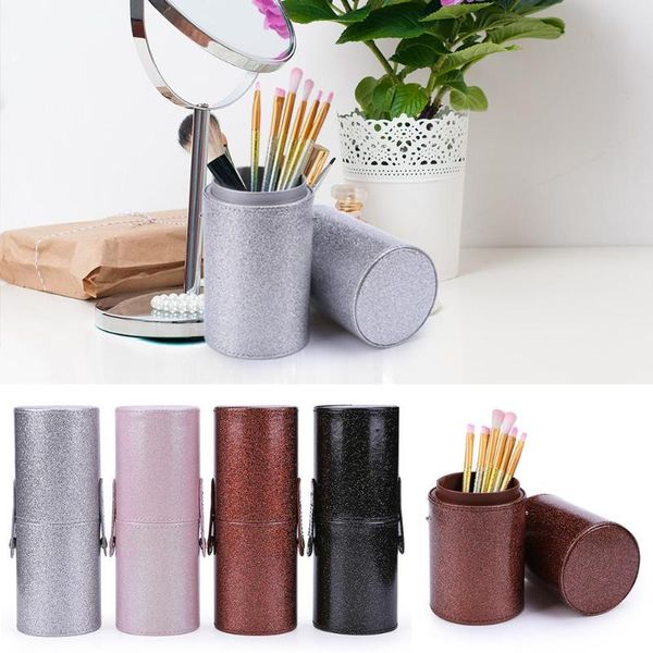 

storage bottles & jars portable pu leather cosmetic container box travel makeup pen brush cup holder bag beauty