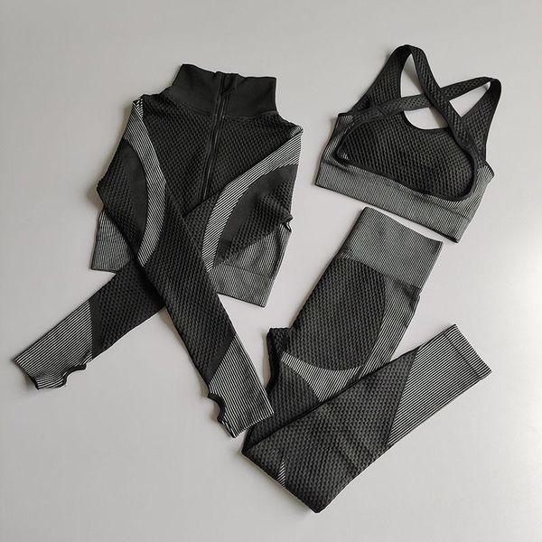 

yoga outfit fashion sports three-piece quick dry stretch buttock fitness running seamless gym set women
