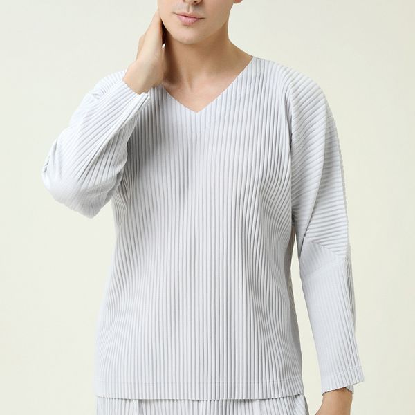 

iefb / men's clothing pleated t-shirts male spring loose trendy base v-neck pullover long sleeve 9y3840 210524, White;black