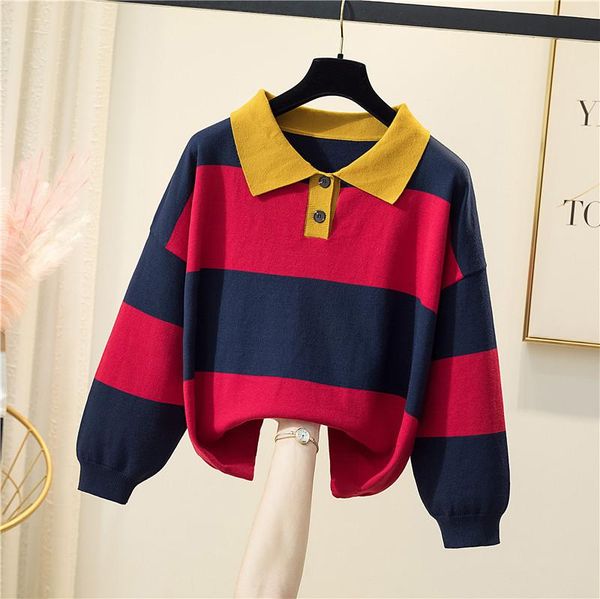 

women's sweaters vanovich 2022 autumn/winter plus size female college style pullover striped sweater all-match coat, White;black