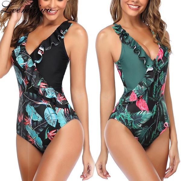 

women 2021 flounce off shoulder swimsuit ruffle one piece bodysuit monokini swimwear bathing suit one-piece suits