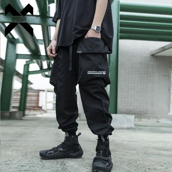 

men's pants tactical functional cargo joggers men black elastic waist trousers hip hop streetwear multi-pocket techwear wb349