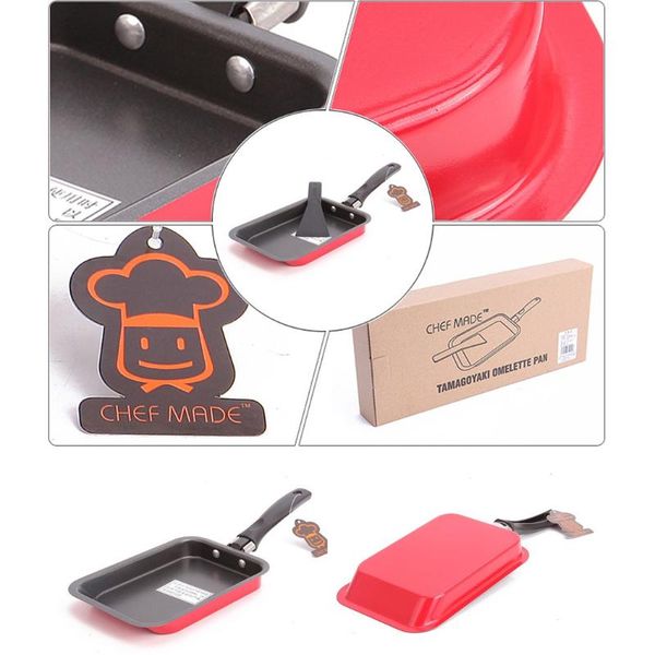 

pans 1pc japanese omelette pan with spatula non-stick omelet red carbon steel tamagoyaki egg cookware kitchen tools