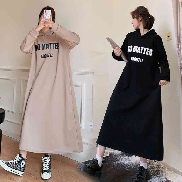 

hoodies Shirt to line dressed 2021 spring and summer casual hood sleeve with cleavage v super long print plus size loose, Black