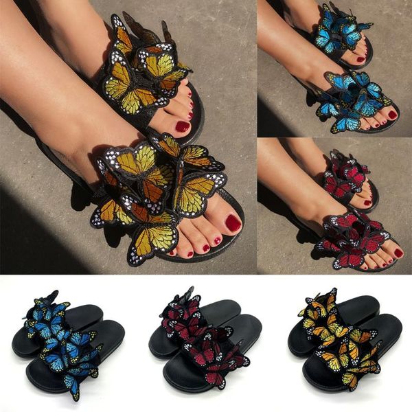 

butterfly embroidery decoration no slip flats slippers women silppers summer casual 2021 female flip flops outdoor beach sandals, Black