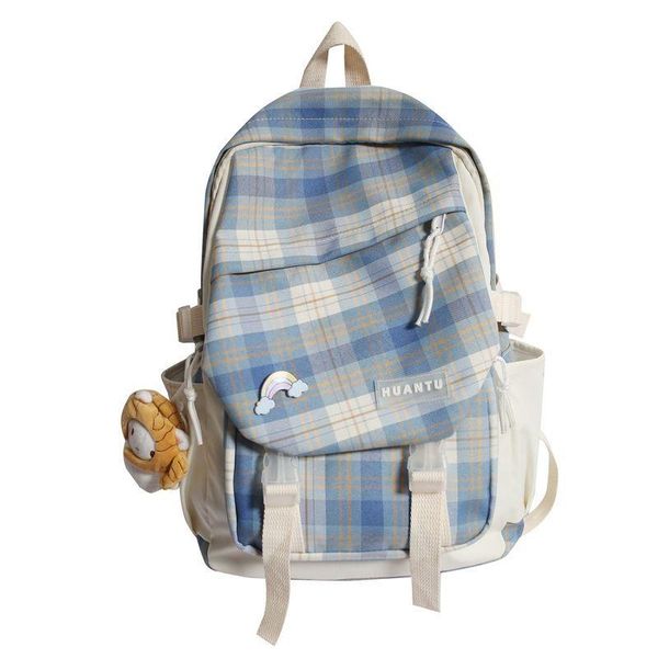 

school bags student for teenage girls nylon fashion plaid backpack women high schoolbag large casual bookbag 2021