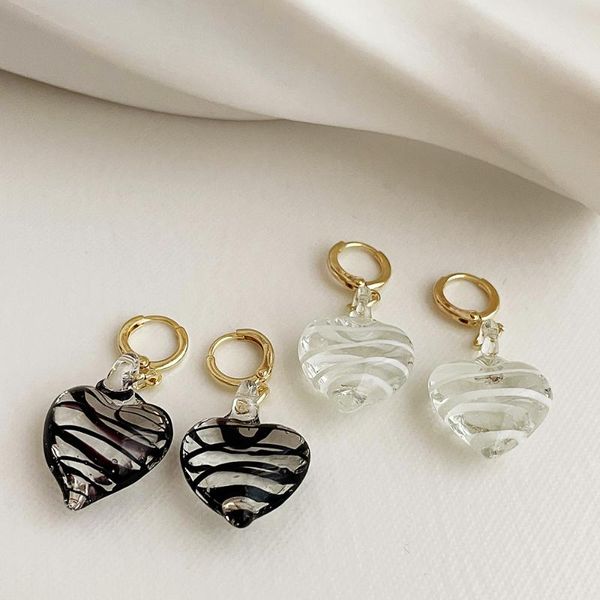 

hoop & huggie trendy geometric love heart transparent black white stripe pattern earrings for women cute jewelry accessories, Golden;silver