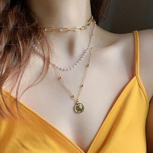

chains portrait necklaces woman multilayer women necklace hollow pendant jewelry chain clavicle gold color european zinc alloy collares, Silver