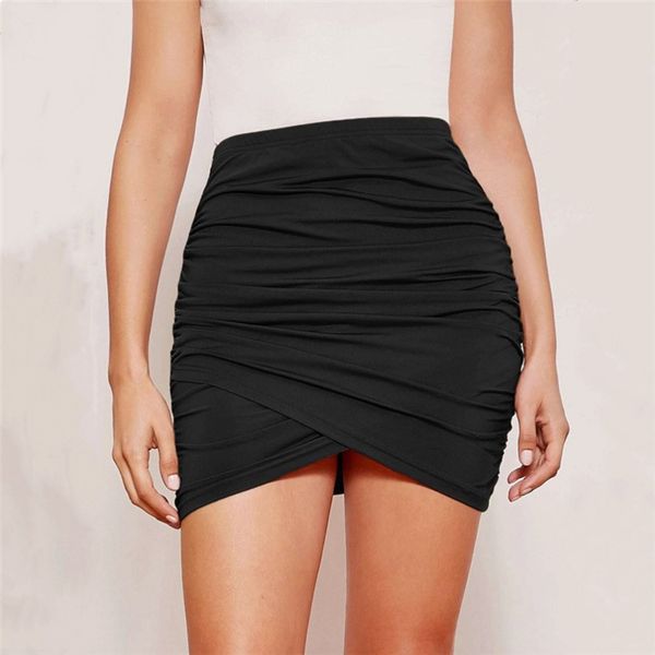 

fashionable short 2021 new pure color nightclub pleated buttock skirt, Black