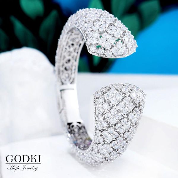

godki luxury full cubic zircon bracelet bangle cuffs for women wedding trendy geometry wedding party engagement fashion jewelry, Black