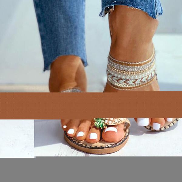 

summer womens beaded peep toe casual shoes canvas flat heel sandals slippers pineapple pattern with diamonds#s, Black