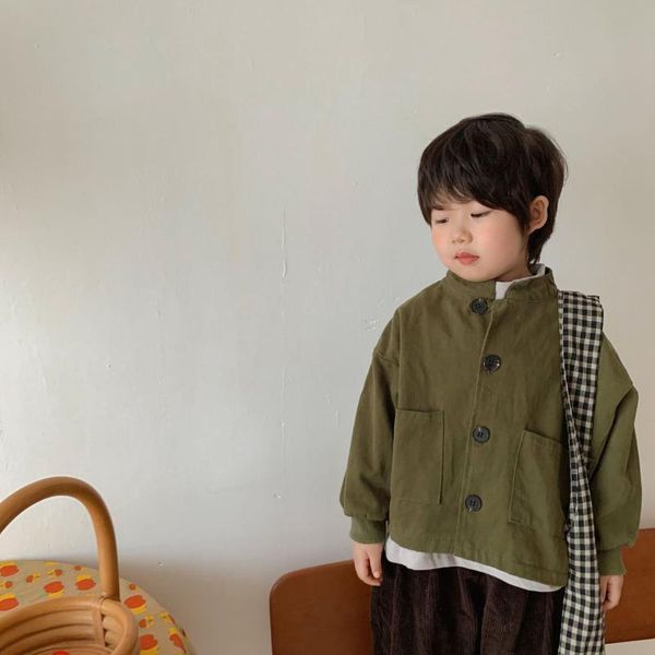 

jackets boys and girls fashion stand collar oversized retro loose 2 colors coats, Blue;gray
