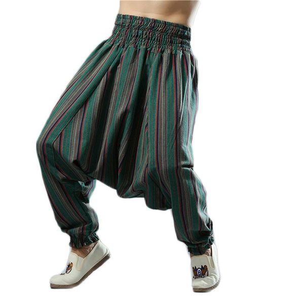 

men's pants hisenky cotton linen crotch nepal style cross striped men trousers bottom joggers pantalon homme broek mannen 3color, Black