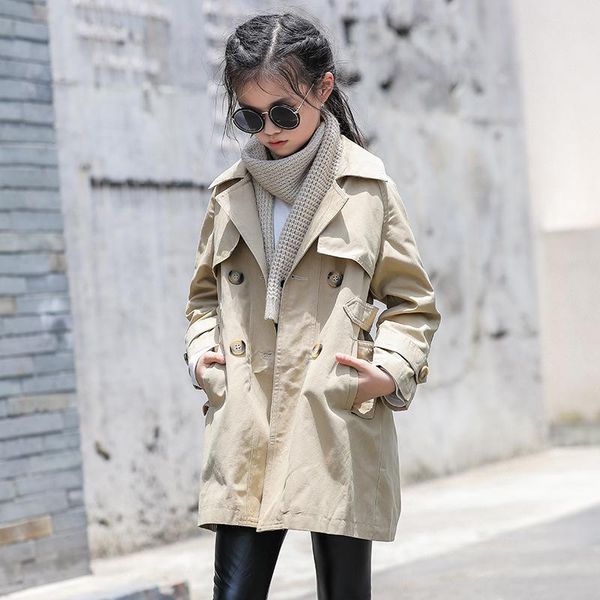 

coat 2021 autumn and winter clothes girls' windbreaker british children's big baby girl, Blue;gray