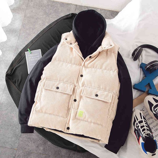 

down misniki winter male fashion thick warm coat short neck velvet vest cotton jacket abz53, Black