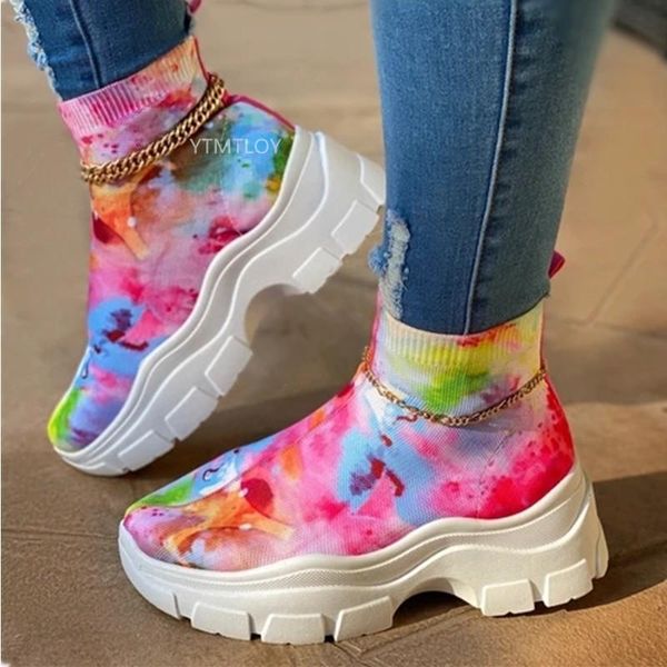 

boots women sockankleboots multicolor ladies shoes thick bottom platform woman casual autumn winter 2021, Black