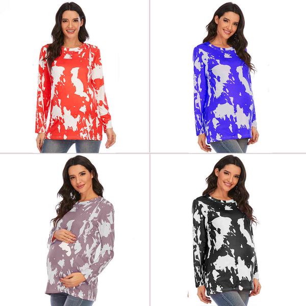 

maternity pajamas 6133# digital printing maternity tees long sleeve t shirt clothes for pregnant women spring european pregnancy casual, White