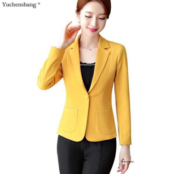 

women's suits & blazers plus size female coats blazer women spring winter fall long sleeve one button jacket yellow red black white bro, White;black