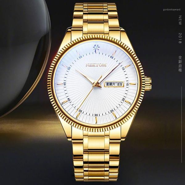 

wristwatches nektom watch dual calendar 3-pin solid steel band men's watches 30 meters waterproof luminous men wristwatch relogio mascu, Slivery;brown