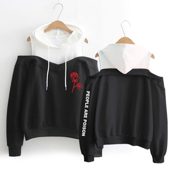 

women's hoodies & sweatshirts people are poison rose off shoulder women harajuku casual hoodie pullover sweatshirt sudaderas jacket, Black