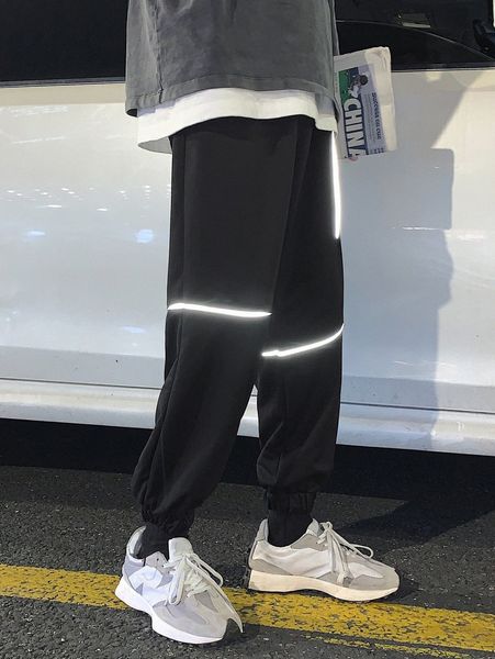 

men contrast reflective piping sweatpants h3xj#, Black