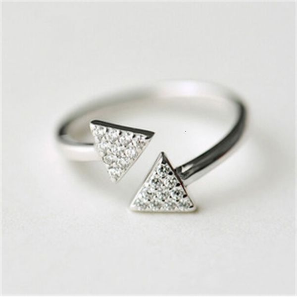 

925 sterling silver open double triangle diamond ring korean sterling silver jewelry