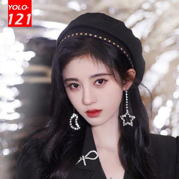 

beanies winter women fashion beret hat star same style all-match retro five-pointed octagonal painter hats for