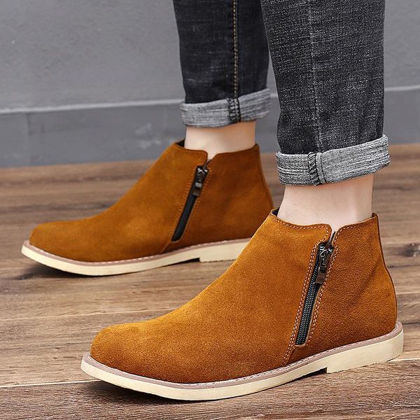 

boots genuine leather women men zip shoes plus size cow suede ankle booties, Black