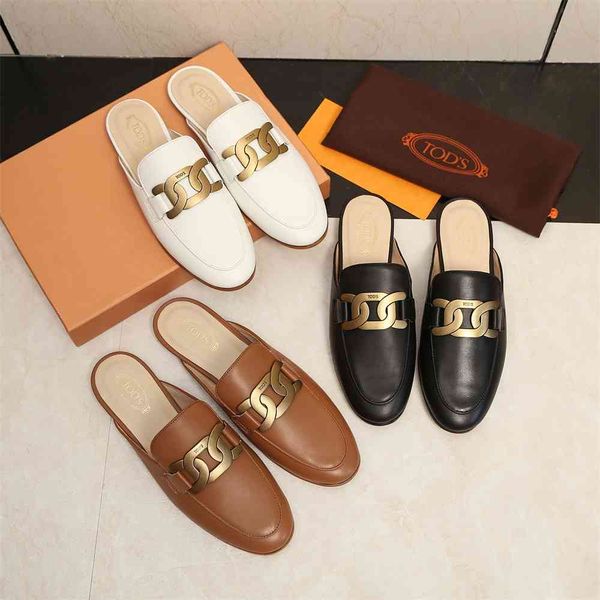 

80% off outlet store potato silk twist button half slippers casual flat heel muller shoes leather baotou sandals metal button flat bottom wo, Black