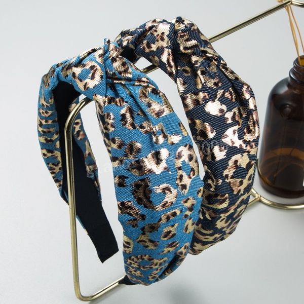 

elegant korean bowknot headband for woman temperament leopard print fabric center twisted hairband girls party crowns, Silver