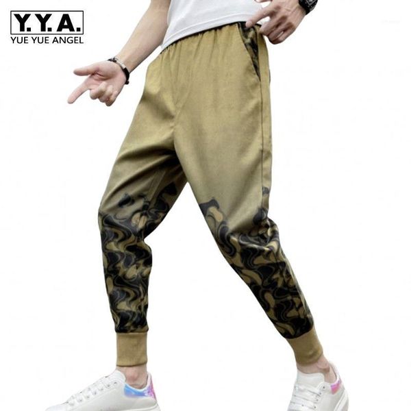 

autumn winter print pencil pants men casual slim fit harem pant drawstring hip hop ankle length korean bottom streetwear men's, Black