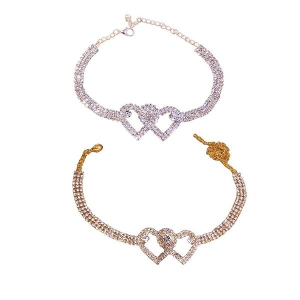 

anklets leg bracelet barefoot chain hollow out love silver color jewelry anklet double heart rhinestone, Red;blue