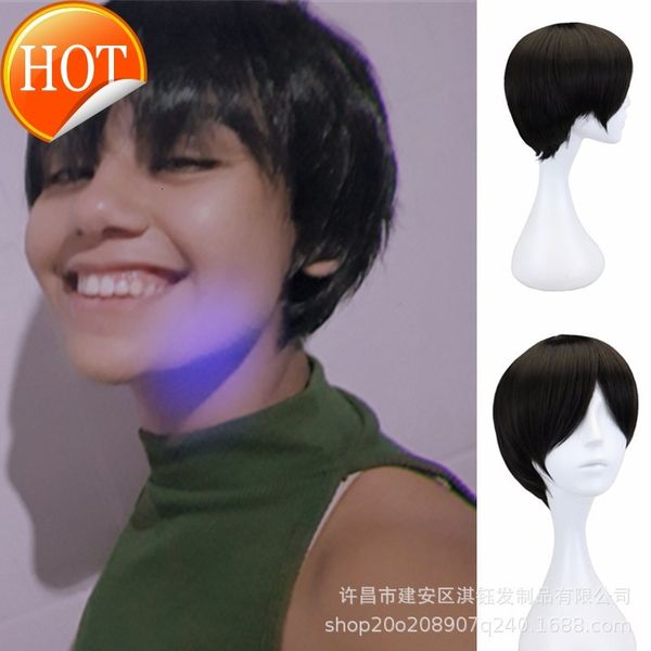 

wig short hair men's straight fashion women's wig cap, Black