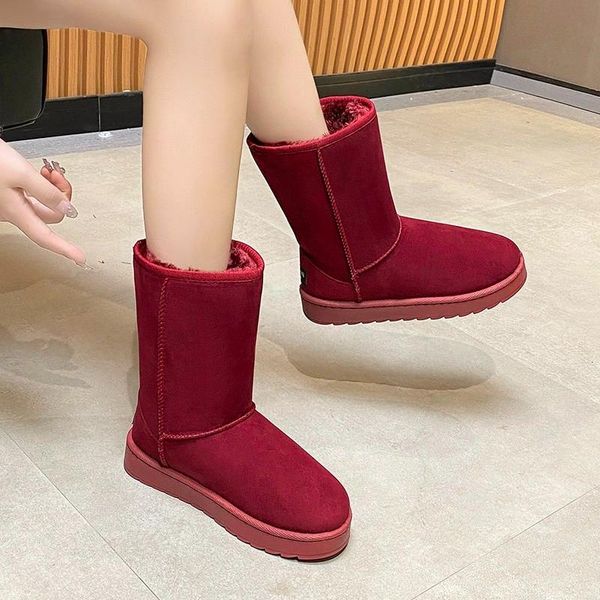 

boots 2021 warm platform fur wedges snow winter women cozy short plush ankle botas fashion faux suede flats casual lady shoes, Black