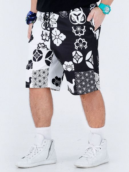 

extended sizes men floral print shorts 00pd#, Black
