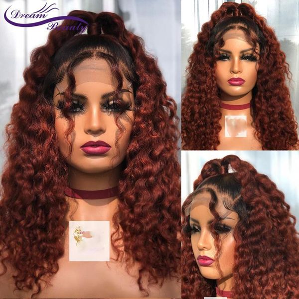 

lace wigs ombre ginger brown 4x4 closure human hair remy brazilian curl 220% front for women, Black;brown