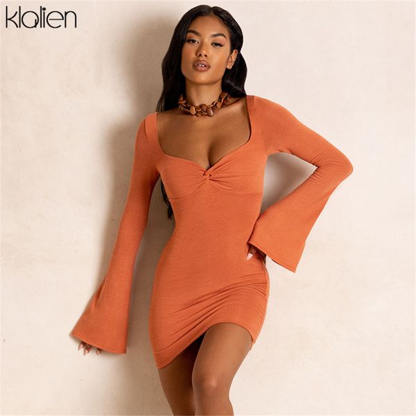 

fashion elegant office lady flare sleeve v neck dress for women autumn new streetwear solid slim stretch bodycon dressplus size clothes, Black;gray