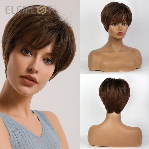 

synthetic short straight brown pixie cut wigs fluffy layered hairstyle for white/black women daily wear1