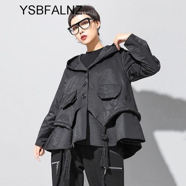 

women's jackets loose black asymmetrical split big size short hooded long sleeve womens fashion spring clothing 2021 cropped coats cloa, Black;brown