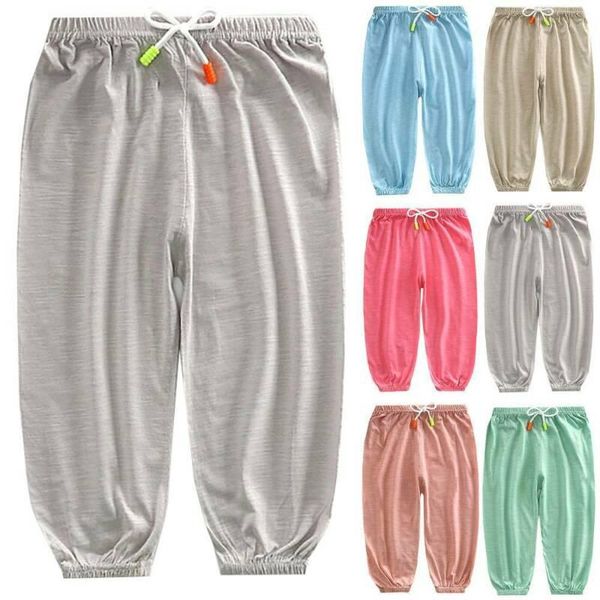 

trousers solid color lace up pants children kids elastic waist long, Blue
