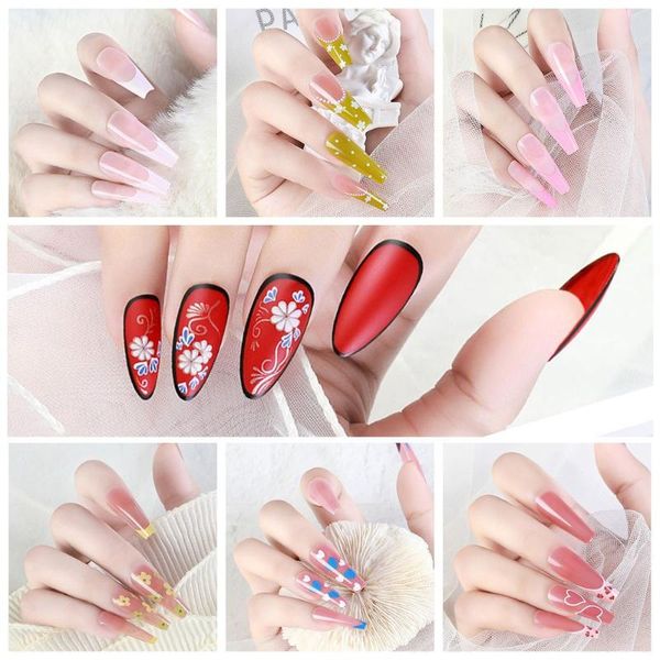 

false nails 24pcs/set fake cute rainbow ballerina full nail art tips press on colorful beauty artificial fashion, Red;gold