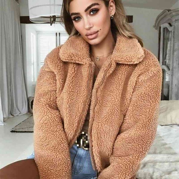 

women's fashion women zip up winter warm faux fur jacket outerwear long sleeve fleece jackets sweater fluffy coat stylish female outwea, Black;brown