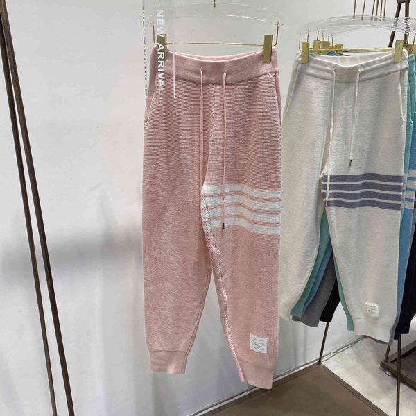 

new sports knitted loose casual wool striped trousers in autumn and winter 2020, White;black