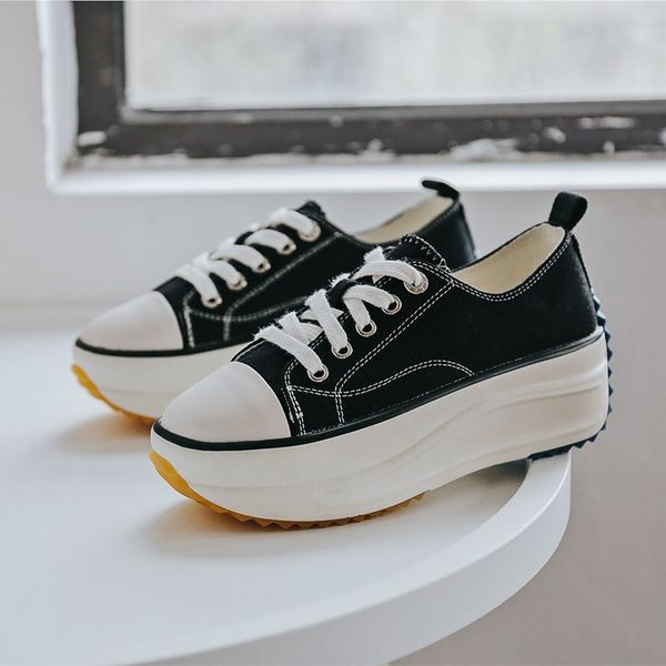

ins platform canvas shoes for women 2020 spring new breathable all-matching non-slip white shoes students casual skate shoes tide, Black