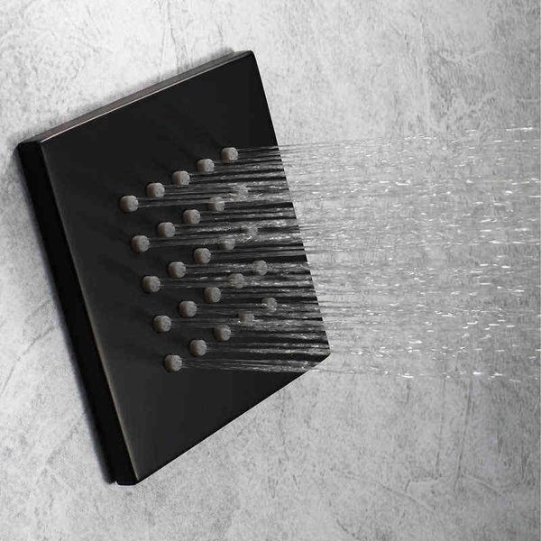 4 inç Yağmur Duş Vücut Jet Pirinç Banyo Aksesuarları Masaj Duş Başlığı Vücut Sprey Tasarruf Su Duş Başlığı Krom Siyah H1209