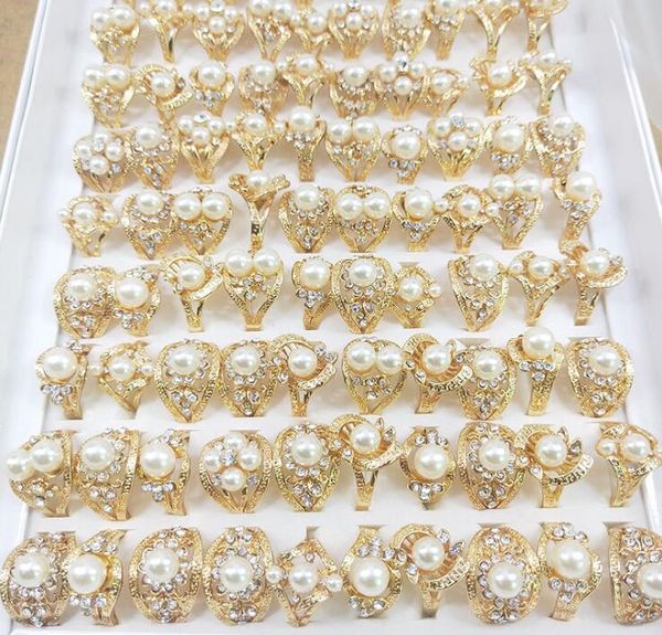 Le vendite calde fioriscono il multi anello 50pcs/lot di modo della signora/ragazza di formato di stile dorato della miscela dell'anello della perla di zircon di KC