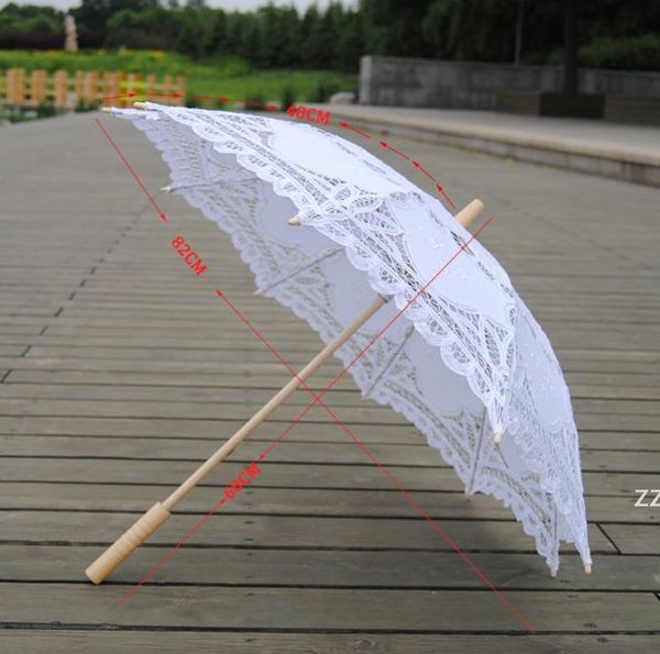 

solid color party lace umbrella parasols sun cotton embroidery bridal wedding umbrellas white colors available sea shipping hwa8102