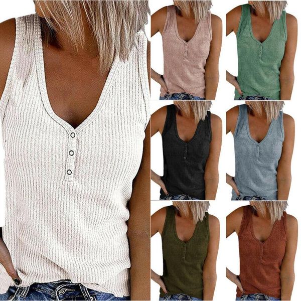 

women's tanks & camis cami vest solid color women v neck slim fit tank summer 2021 sleeveless casual shirt button fashion clothes for, White