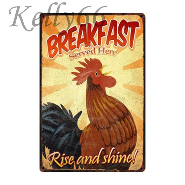 

breakfast funny rooster chicken fresh range eggs for sala metal tin sign wall painting 20*30 cm size y-1045