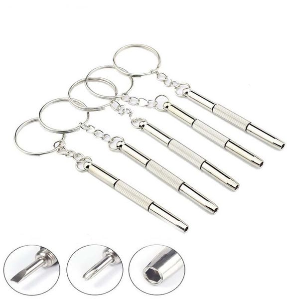 Mini 3 в 1 Ключ KeyChain Key Ring Отвертка Мобильный Eyeglass Солнцезащитные Очки Ремонт Часы Набор инструментов Инструменты DH2014